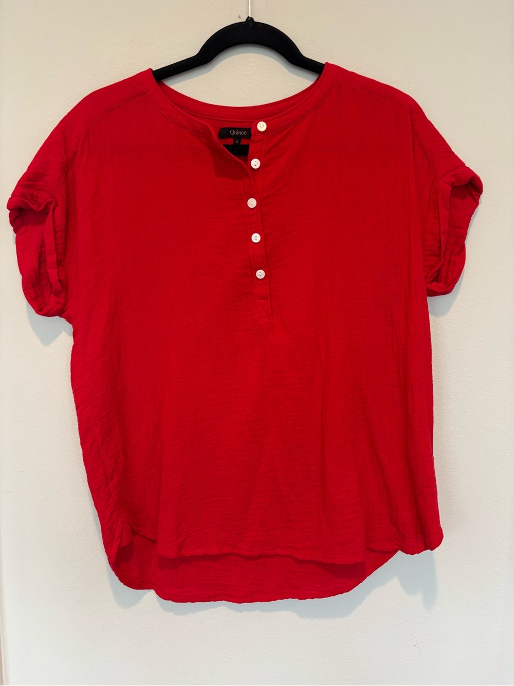 Quince Red Short-Sleeve Henley Tee